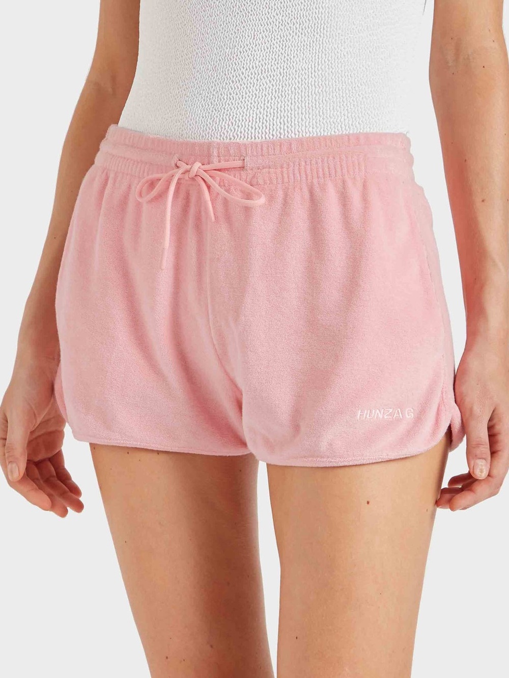Hunza G Pink Terry Drawstring Athletic Shorts